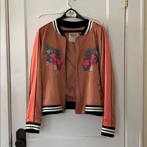 Mossimo orange bomber jacket with floral print